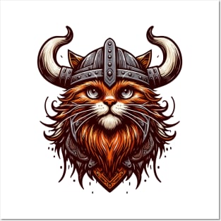 Funny Viking Warrior Cat Norse Mythology Anime Portrait Posters and Art